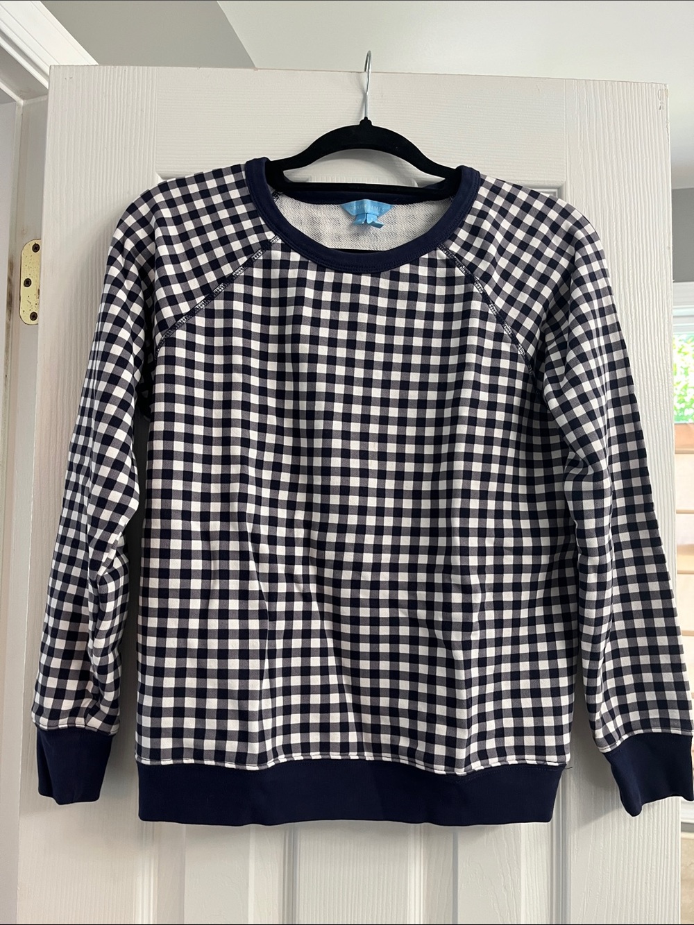 Draper James Navy and White Gingham Crewneck Sweater